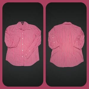 Ladies Vintage Chaps Pink & White Striped Button Down Collar LS Shirt Size M